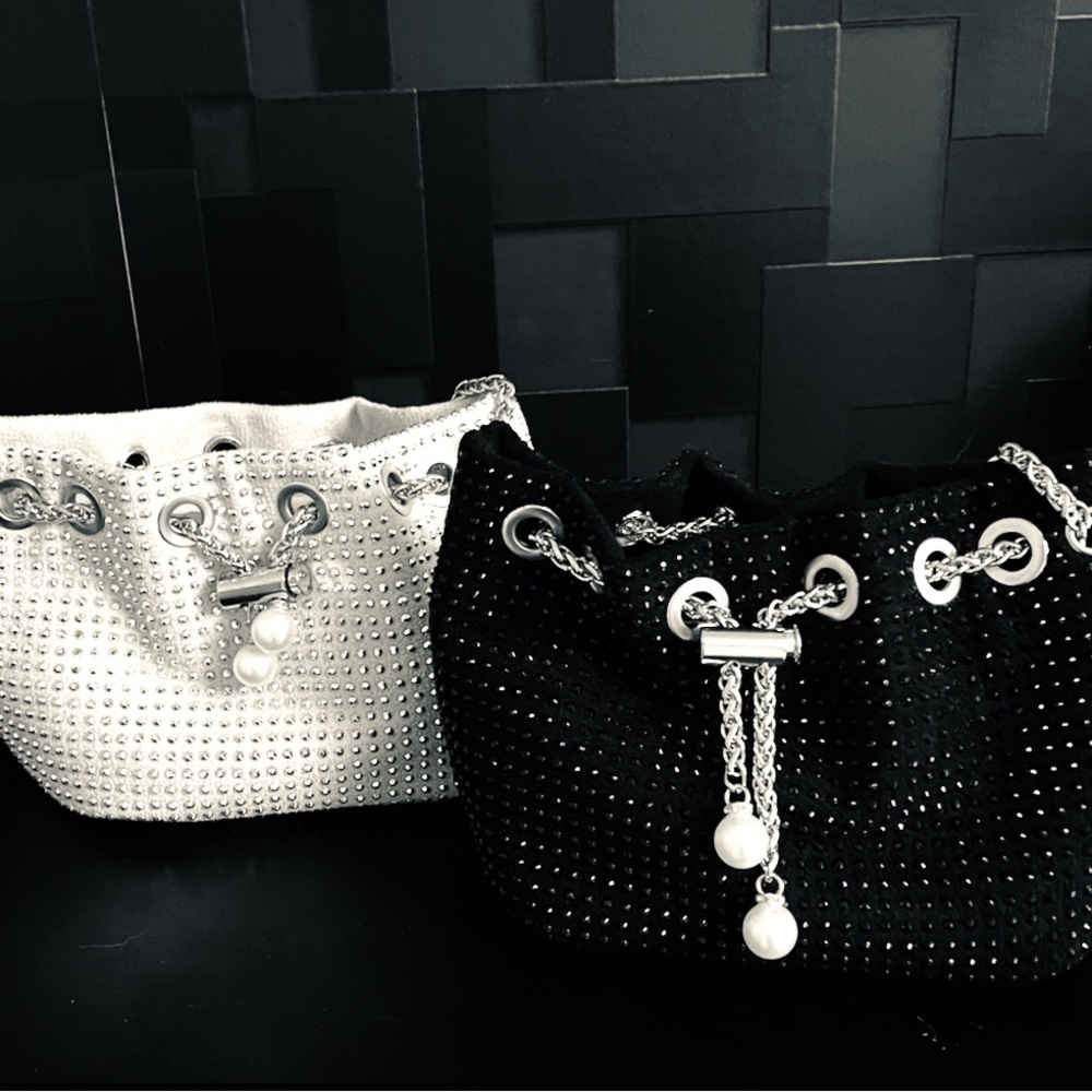 Elegant Black and White Studded Handbag